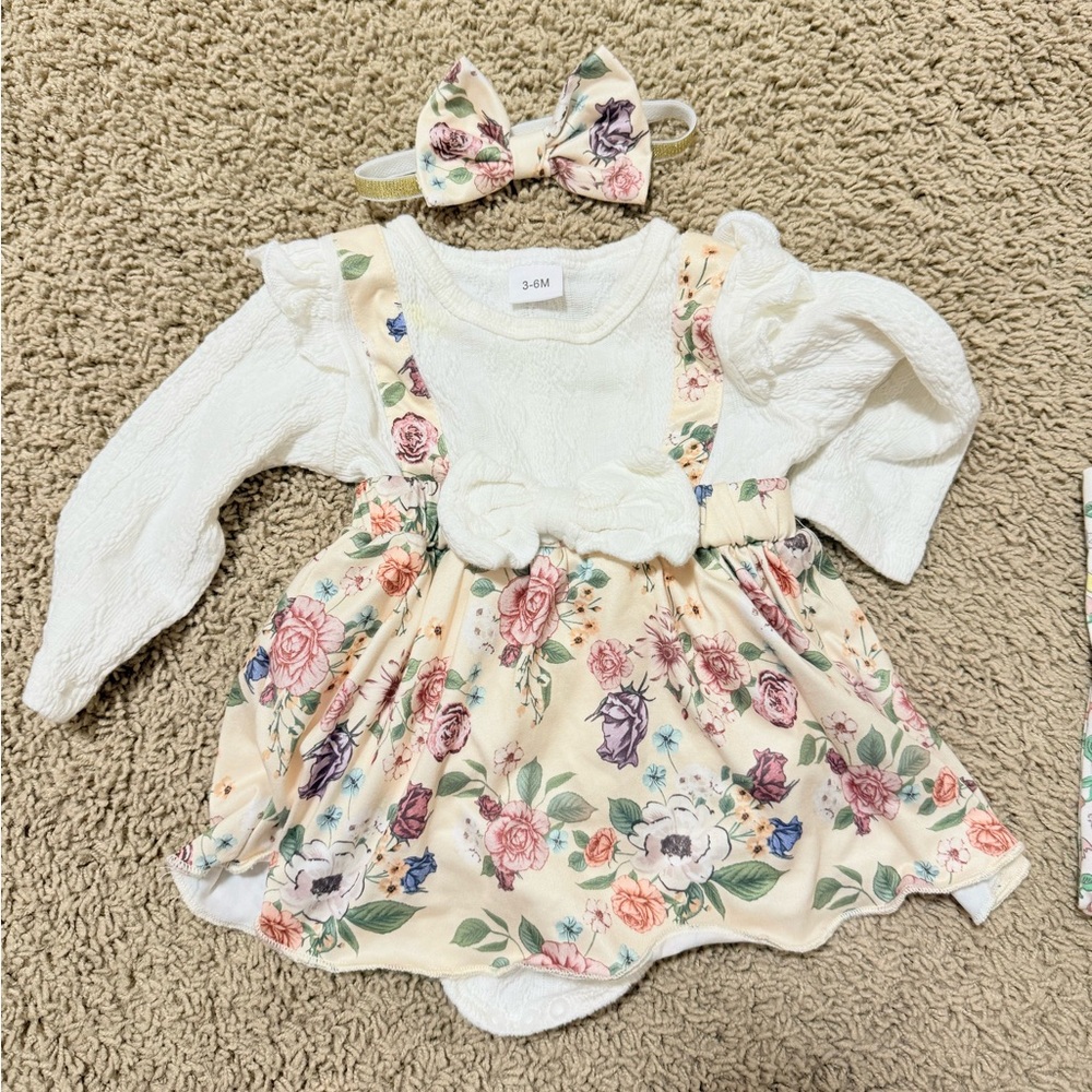 Baby Floral Dress Set with Headband 3-6M